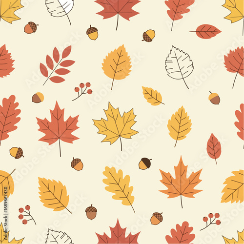 Vector Autumn fall leave themed seamless pattern Autumn background