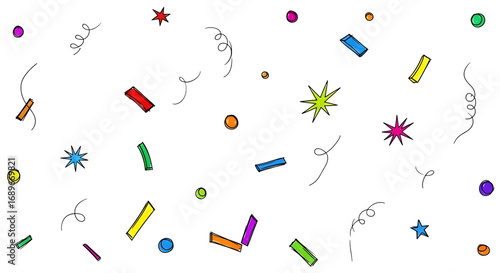 Colorful confetti and streamers scattered on a transparent background, creating a festive and celebratory atmosphere isolated on transparent background