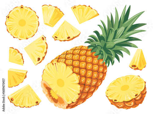 Vibrant illustration of a tropical pineapple with detailed leaves