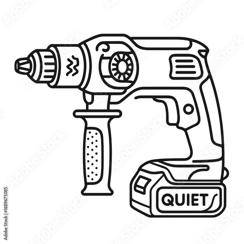Quiet Power Tool Icon. Outline style icon of Quiet Power Tool Design: brushless motor housing, helical gear train, sound-damp