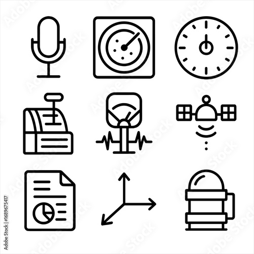 Voyage Data Recorder Icon. Outline style icon of Voyage Data Recorder Inputs: bridge audio mic, radar video feed, ship gyro feed,