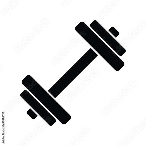 Barbel, Dumbbell Gym Icon silhouette on white background. Dumbbell for gym black sign design. Gym and fitness concept. Dumbbell icon pictogram vector eps illustration isolated on white background.