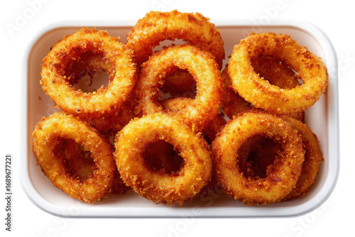 Crispy Golden Onion Rings on White Tray