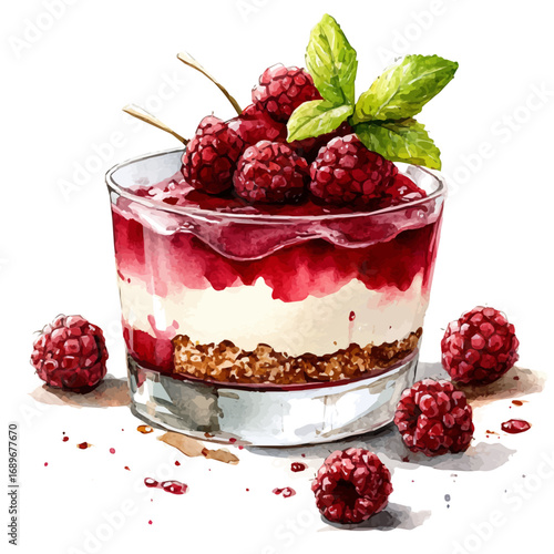 Trifle, watercolor illustration vector, isolated on a white background.