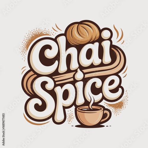 Chai Spice Typography with Cup and Bun