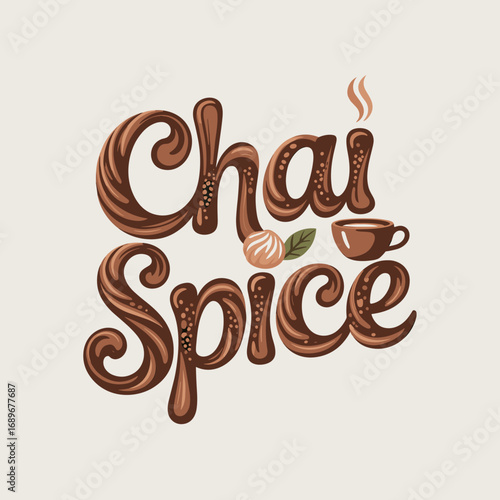 Chai Spice Typography with Cup and Bun