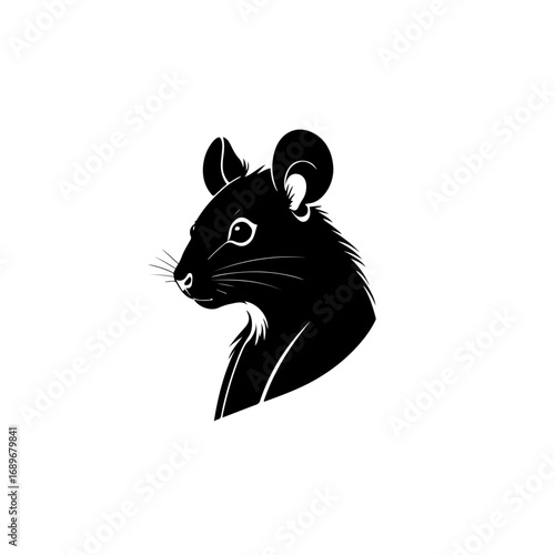 Vector illustration of a minimalist black and white rat head logo design. Modern animal emblem with clean lines, perfect for mascot, branding, or symbol.
