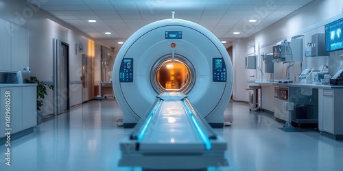 A bright and modern CT scanner dominates a clean, well-lit medical room.