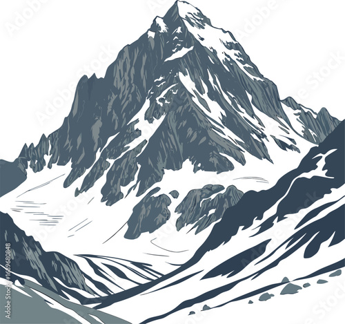 A stunning winter landscape vector illustration of majestic snow-covered mountains under a clear sky