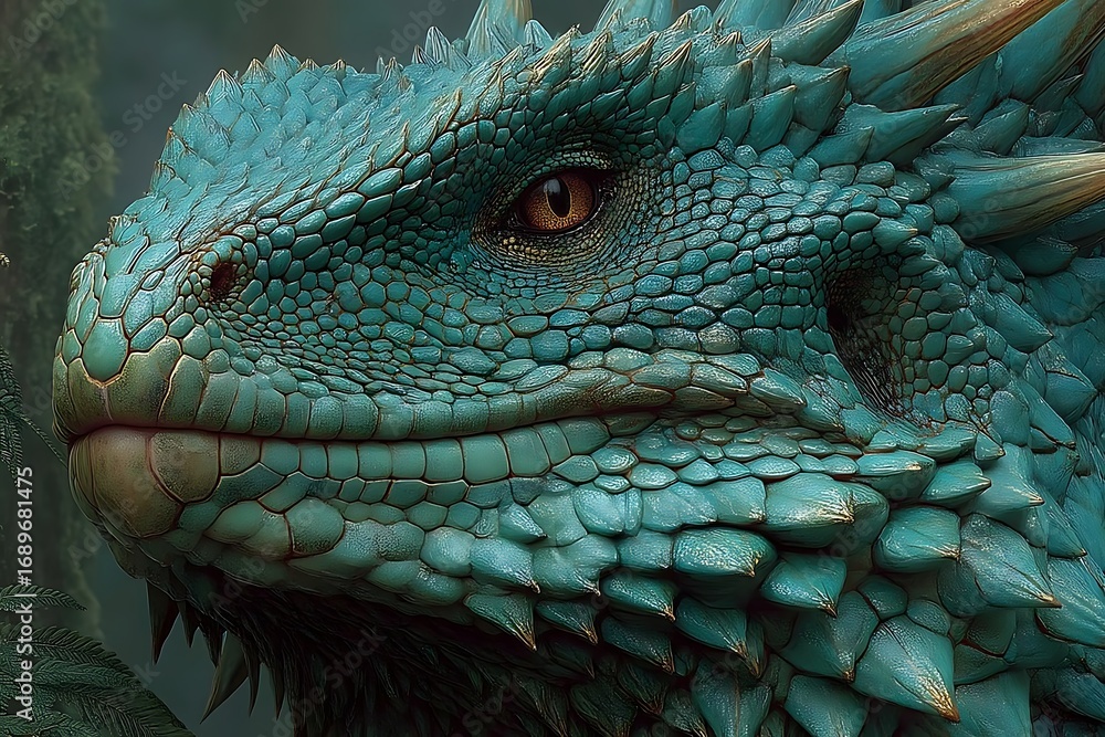 Fototapeta premium Close up reptile with glowing scales high resolution picture