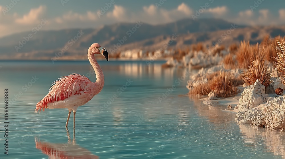 Fototapeta premium Elegant flamingo captured in calm waters high resolution picture