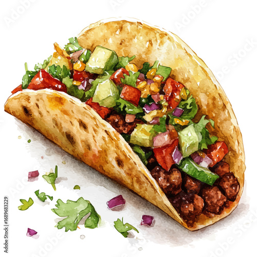 watercolor vector of Taco, isolated on a white background.