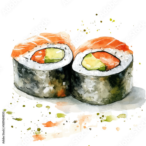 Sushi, watercolor painting vector, isolated on a white background.