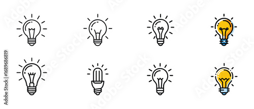 Lightbulb Icon Set. Bulb lamp icon, Lamp icons, Idea light bulb icon vector illustration