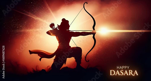 Lord Sri Ram illustration for Dasara wishes, Happy Dasara text below, 