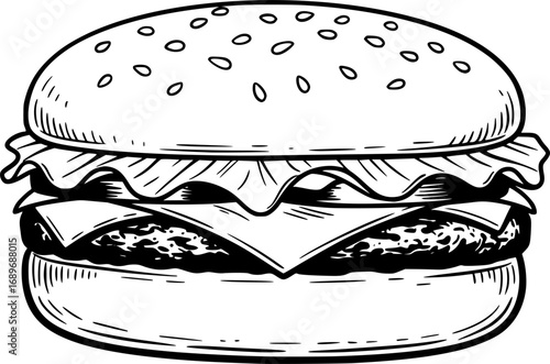 This icon features a delicious looking burger with a patty, cheese, and lettuce, making it perfect for representing fast food
