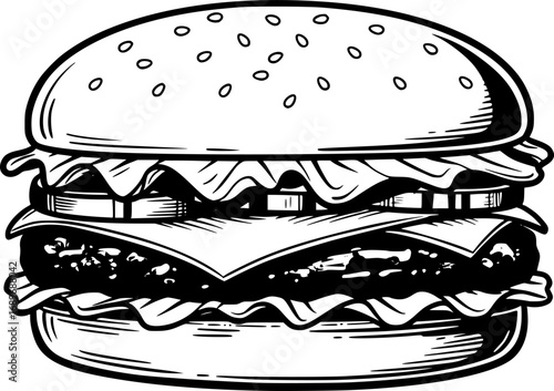 This icon features a delicious looking burger with a patty, cheese, and lettuce, making it perfect for representing fast food
