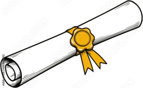 rolled diploma with gold seal and ribbon clip art preview