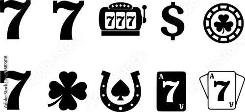 Lucky 7 icons set simple vector. Casino slot
