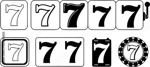 Lucky 7 icons set simple vector. Casino slot
