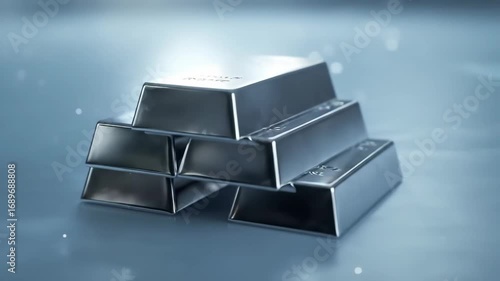 Stacked silver bars glint and rotate gently: luxury metal close-up animation
