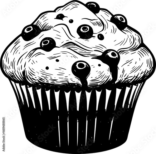 Delicious blueberry muffin with pieces of fresh berries isolated on white background
