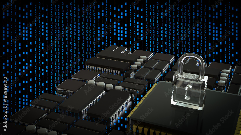 Obraz premium The Key on PCB board for IT security concept 3d Rendering.