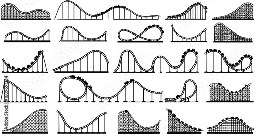 Rollercoaster silhouette vector. Rollercoaster Black flat icon illustration
