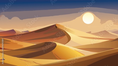 Desert landscape at sunset. Vector illustration of a desert landscape.