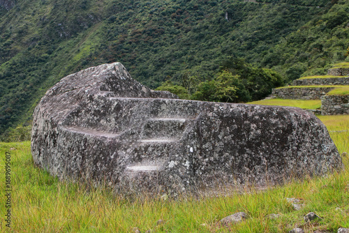 Funerary Stone at Inca citadel Machu Picchu in Peru