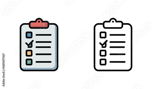 Checklist icons in color and black and white versions depict task management