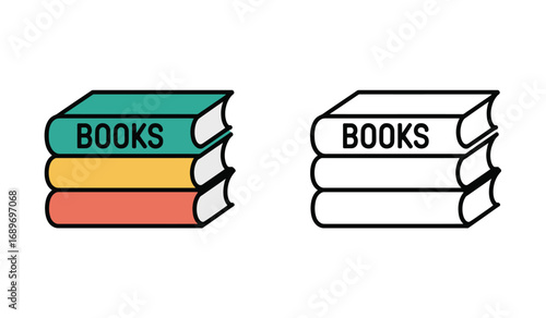 Stack of Books Illustration Color and Black and White Versions for Education and Learning Materials