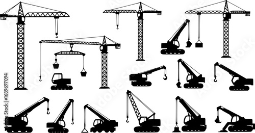 Construction crane icon vector on white
