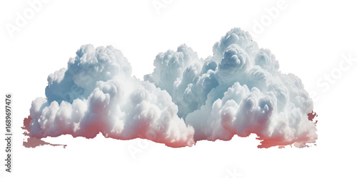 Dramatic Fluffy Clouds Against a transparent Background. This image features a large, fluffy cloud formation with soft pastel tones of white, light blue, and hints of pink/red.