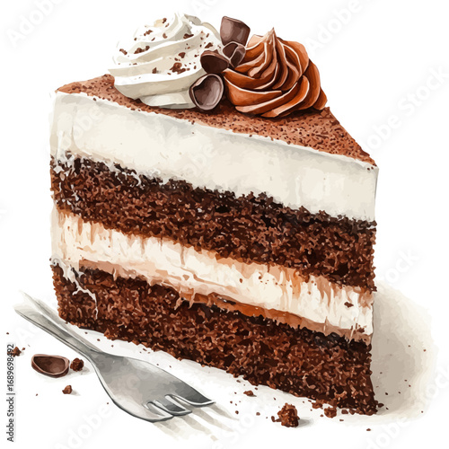 Sacher Torte, watercolor vector, isolated on a white background.