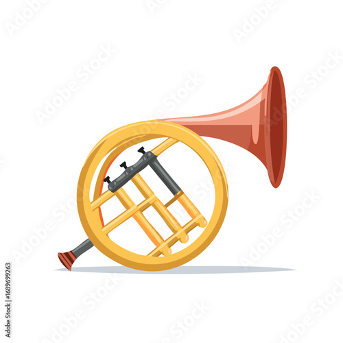 Elegant French Horn Illustration, Gold and Maroon, Musical Instrument Icon, Wind Instrument Isolated
