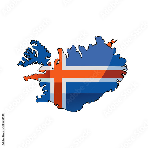 Map of Iceland with the Icelandic national flag inside the country silhouette vector illustration