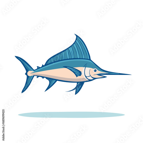 Stylized Blue Marlin Illustration Marine Wildlife Cartoon Fish Aquatic Creature