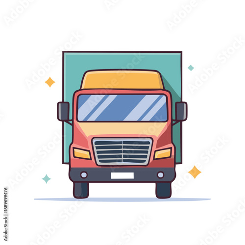 Illustration of a cartoon truck, front view, cargo transport vehicle.