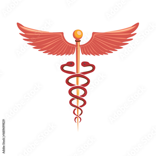 Caduceus medical symbol with wings and serpents, healthcare concept illustration