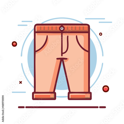 Flat icon of salmon colored denim pants with minimalist geometric elements