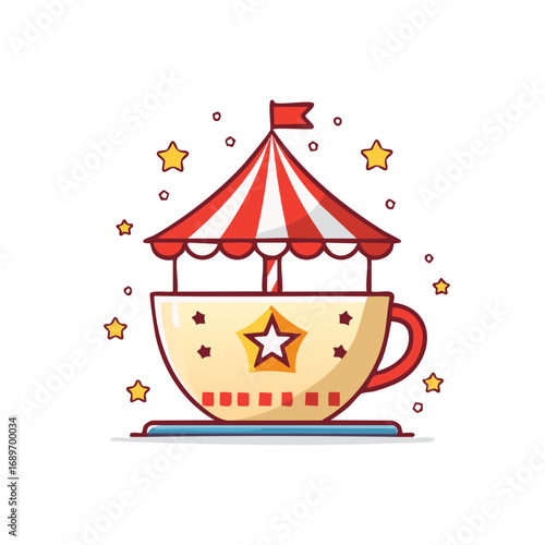 Cartoon illustration of a teacup ride at a carnival or fair