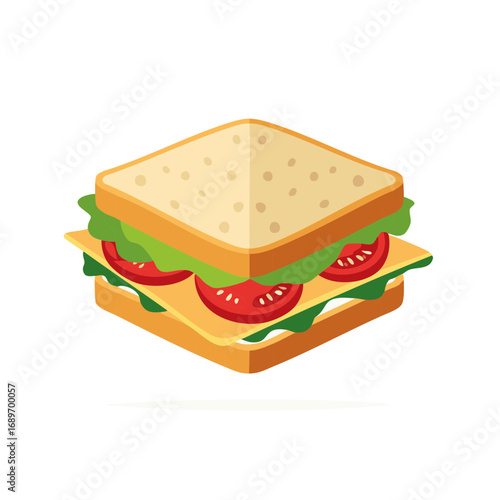 Isometric Sandwich with Bread Cheese Lettuce and Tomatoes Icon Style
