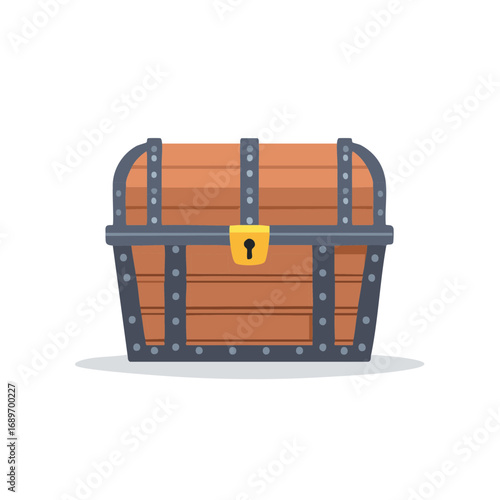 Antique Wooden Treasure Chest with Metal Straps and Golden Lock