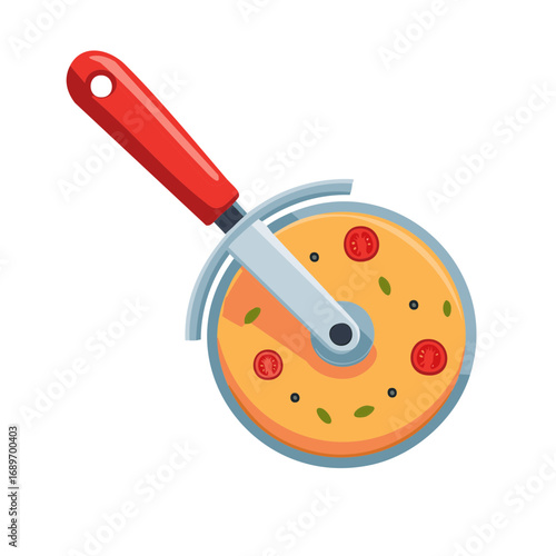 Creative concept illustration of a pizza cutter with a pizza as its circular blade