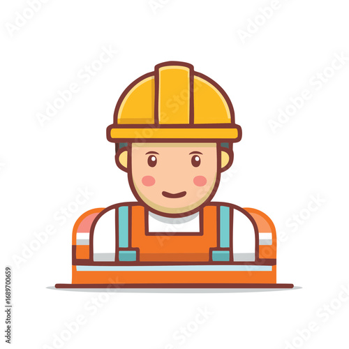 Cartoon Illustration of Construction Worker Wearing Hardhat and Safety Vest