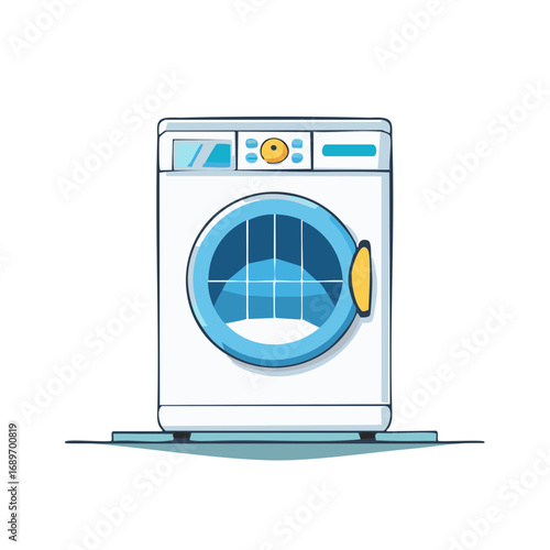 Front loading washing machine cartoon style. Isolated laundry appliance illustration.