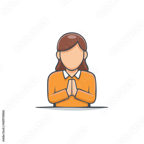 Person with hands together in greeting or prayer gesture