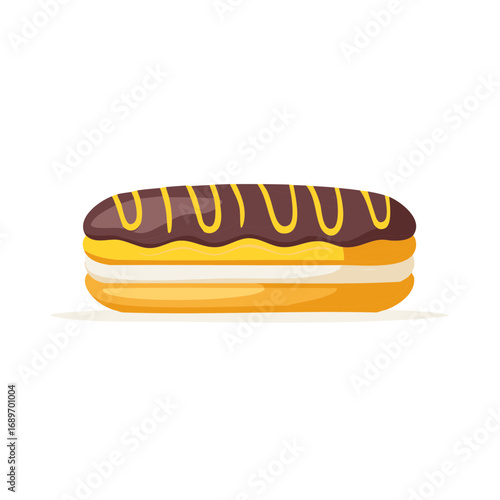 Decadent Chocolate Eclair with Cream Filling and Yellow Glaze