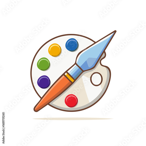 Colorful artist's palette with brush and vibrant paint dots symbolizing creativity